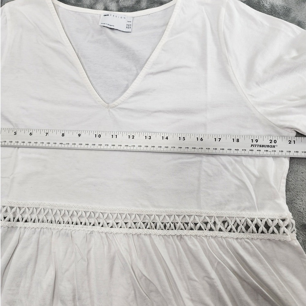ASOS Curve Dress Womens 12 White Crochet Trim Cotton V-Neck Short‎ Sleeve Midi - Picture 7 of 10